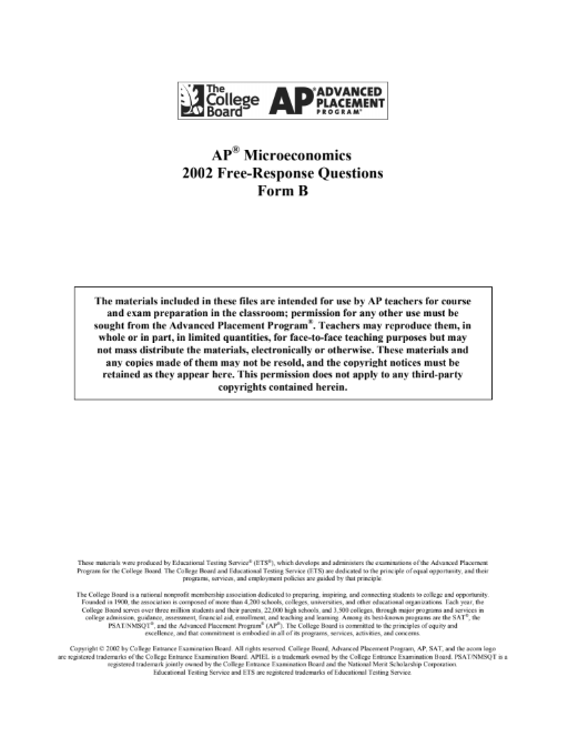 2002 AP® Microeconomics Free-Response Questions Form B AP Test Prep
