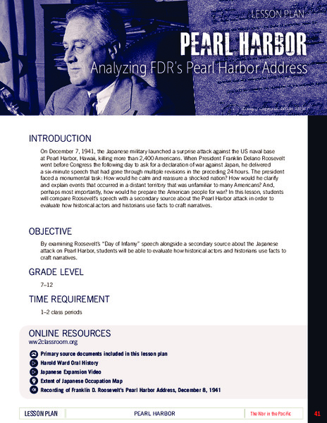 Pearl Harbor: Analyzing FDR's Pearl Harbor Address Lesson Plan
