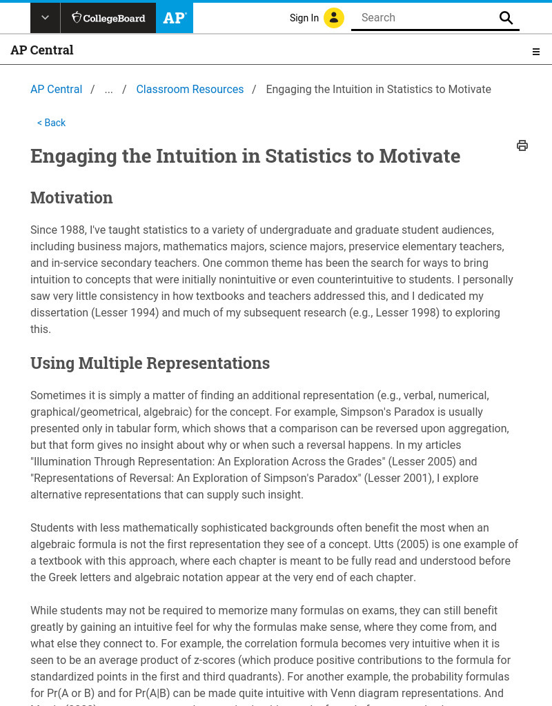 Engaging the Intuition in Statistics to Motivate AP Test Prep