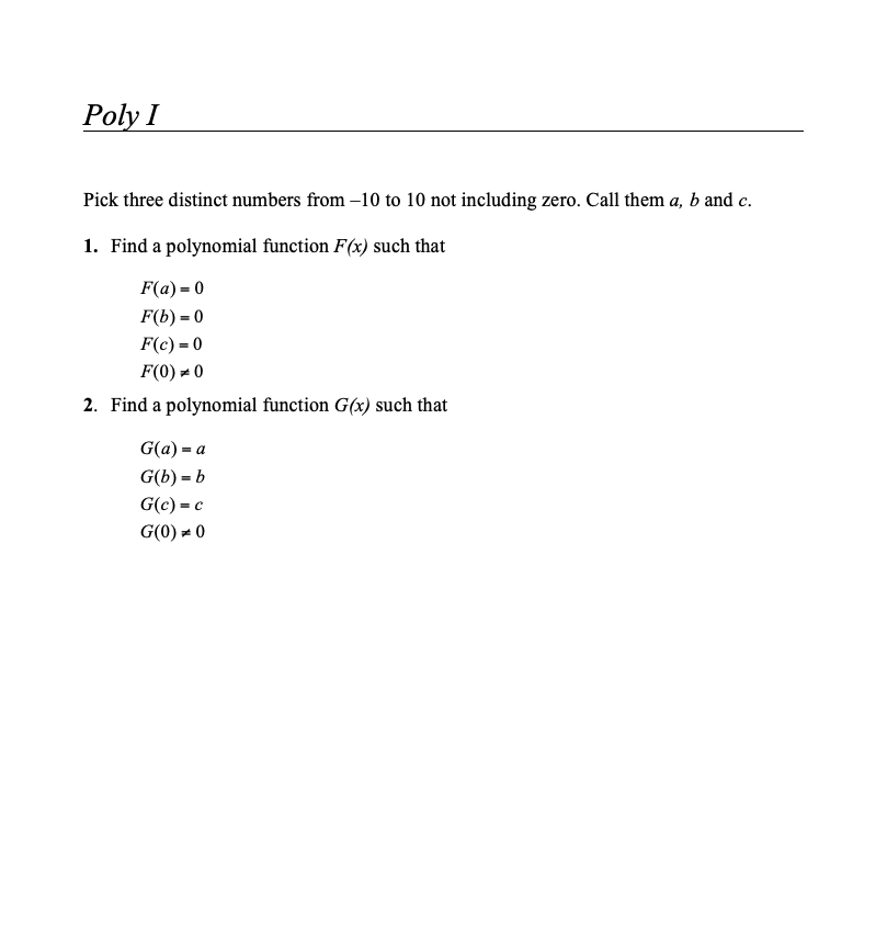 Poly I Assessment