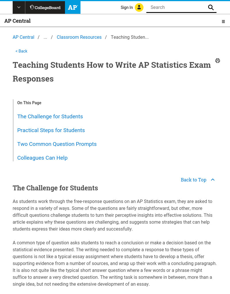 Teaching Students How to Write AP Statistics Exam Responses AP Test Prep