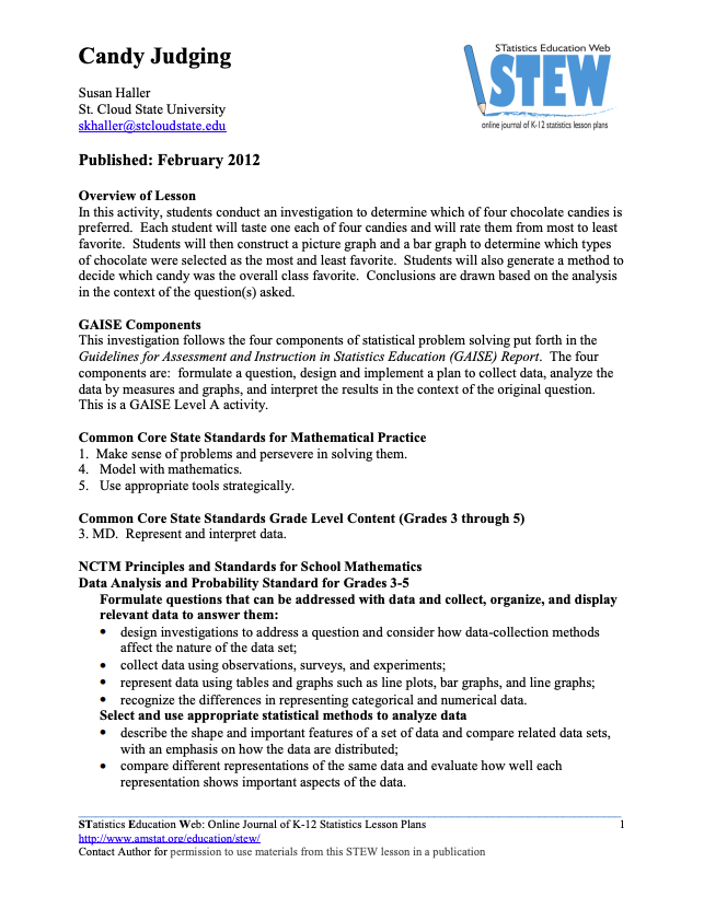 Candy Judging Lesson Plan