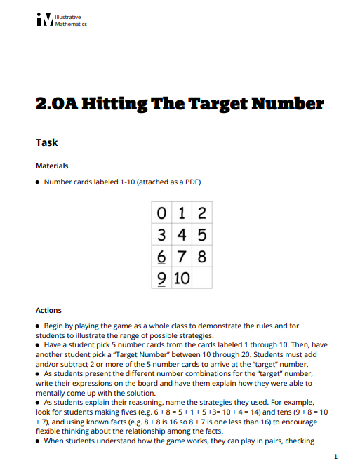 Hitting the Target Number Activity