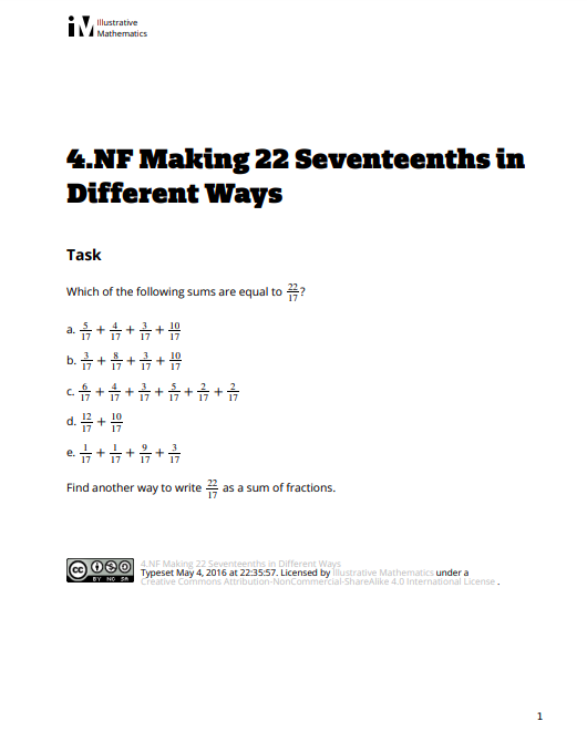 Making 22 Seventeenths in Different Ways Assessment