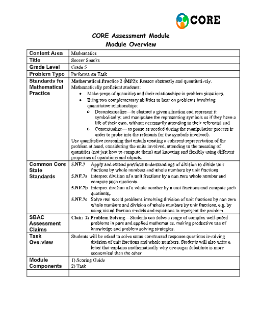 Soccer Snacks Assessment