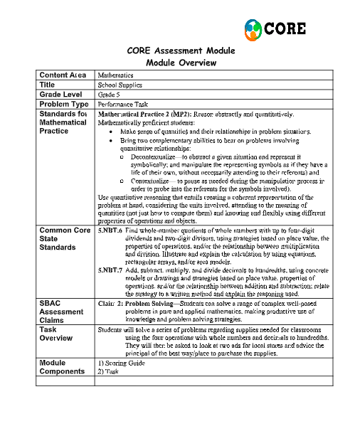 School Supplies Assessment