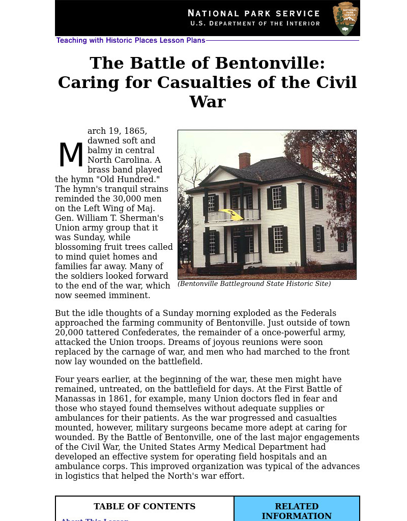 The Battle of Bentonville: Caring for Casualties of the Civil War (69) Lesson Plan