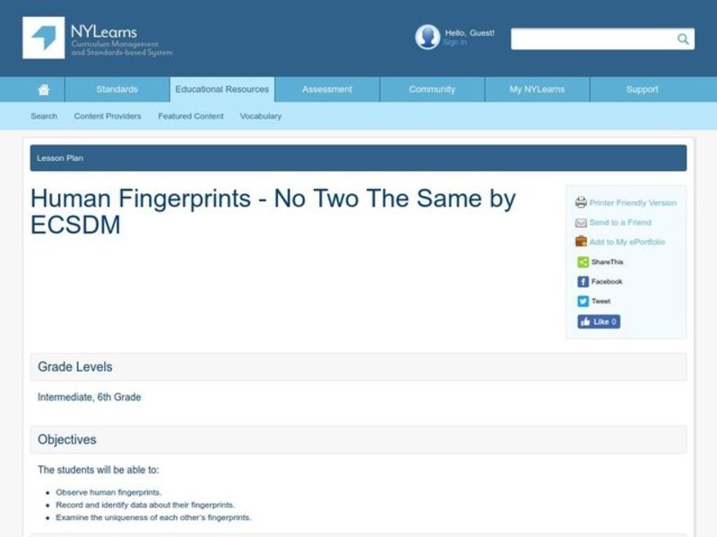Human Fingerprints: No Two the Same Lesson Plan