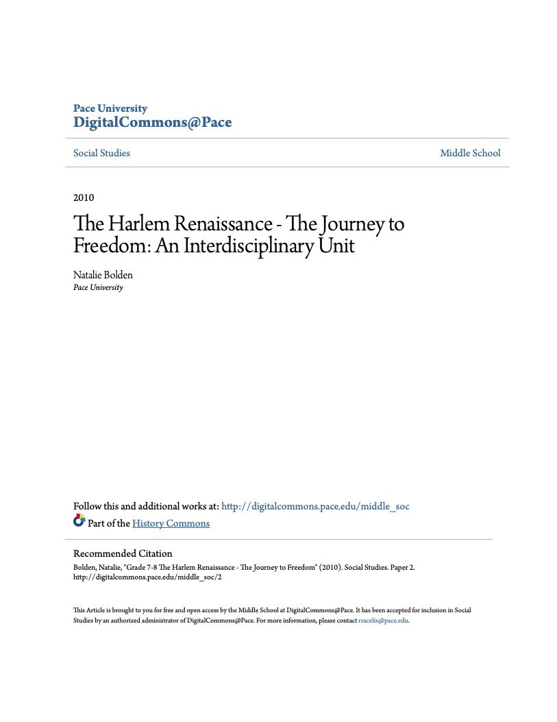 The Harlem Renaissance - The Journey to Freedom: An Interdisciplinary Lesson Plan