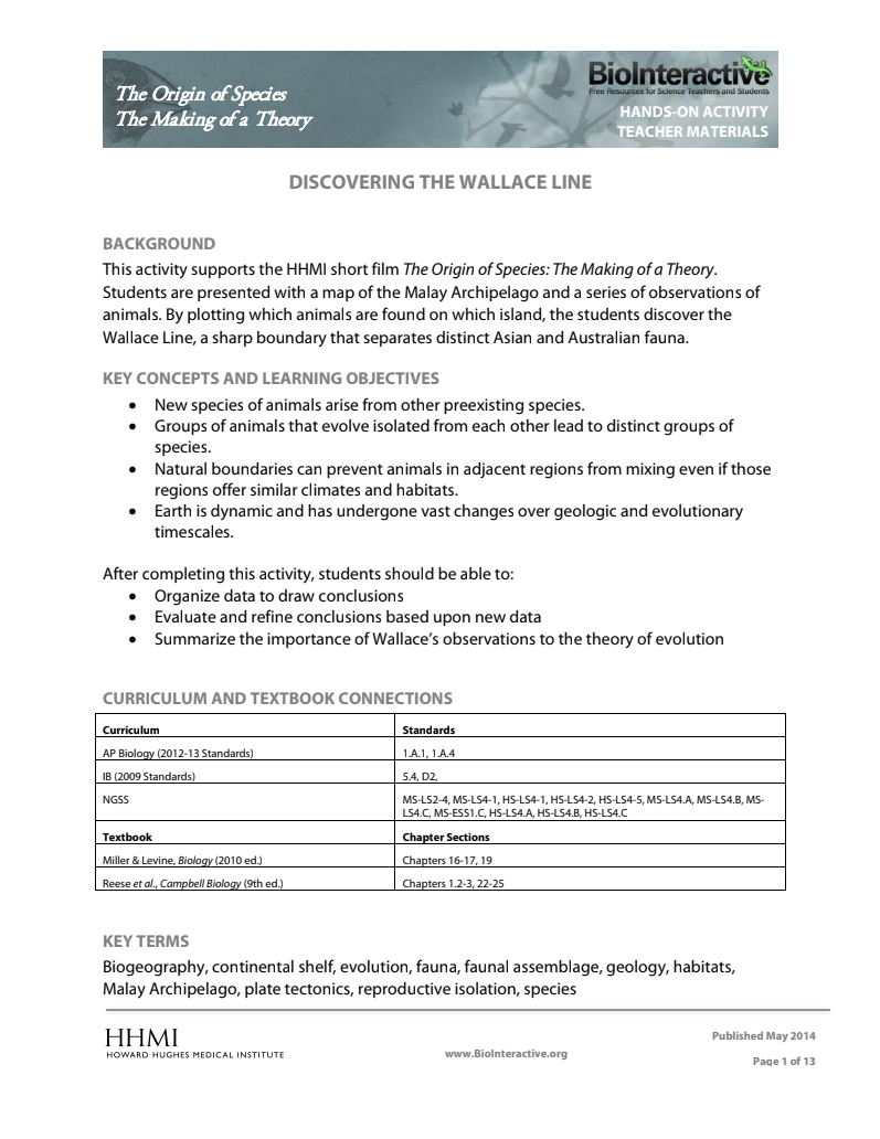 Discovering the Wallace Line Activity