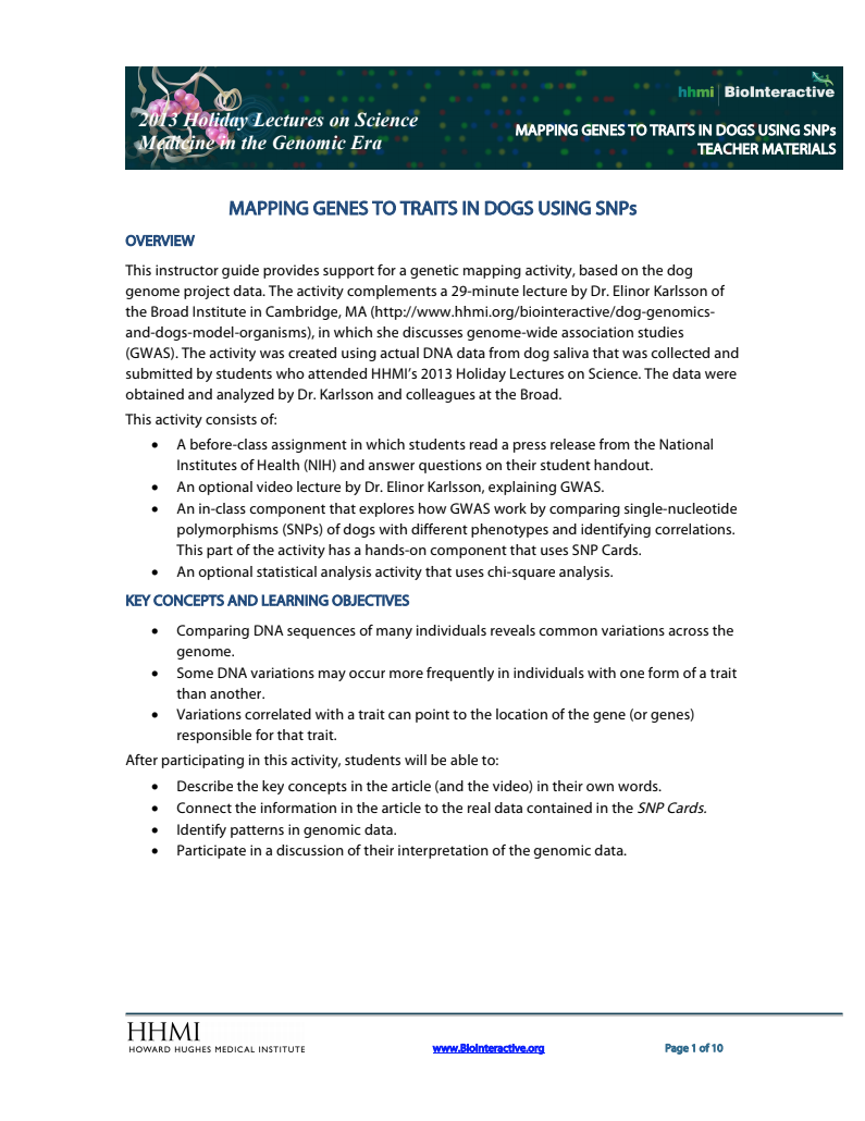 Mapping Genes to Traits in Dogs Using SNPs Activity