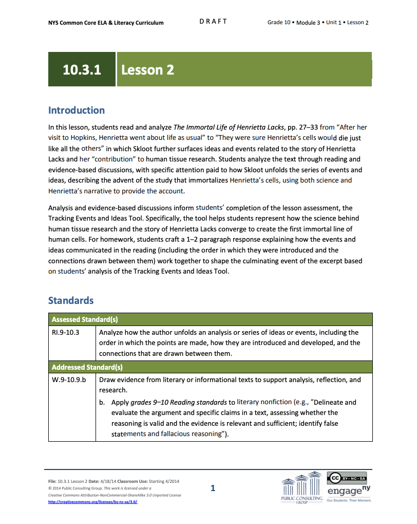 Grade 10 ELA Module 3: Unit 1, Lesson 2 Lesson Plan