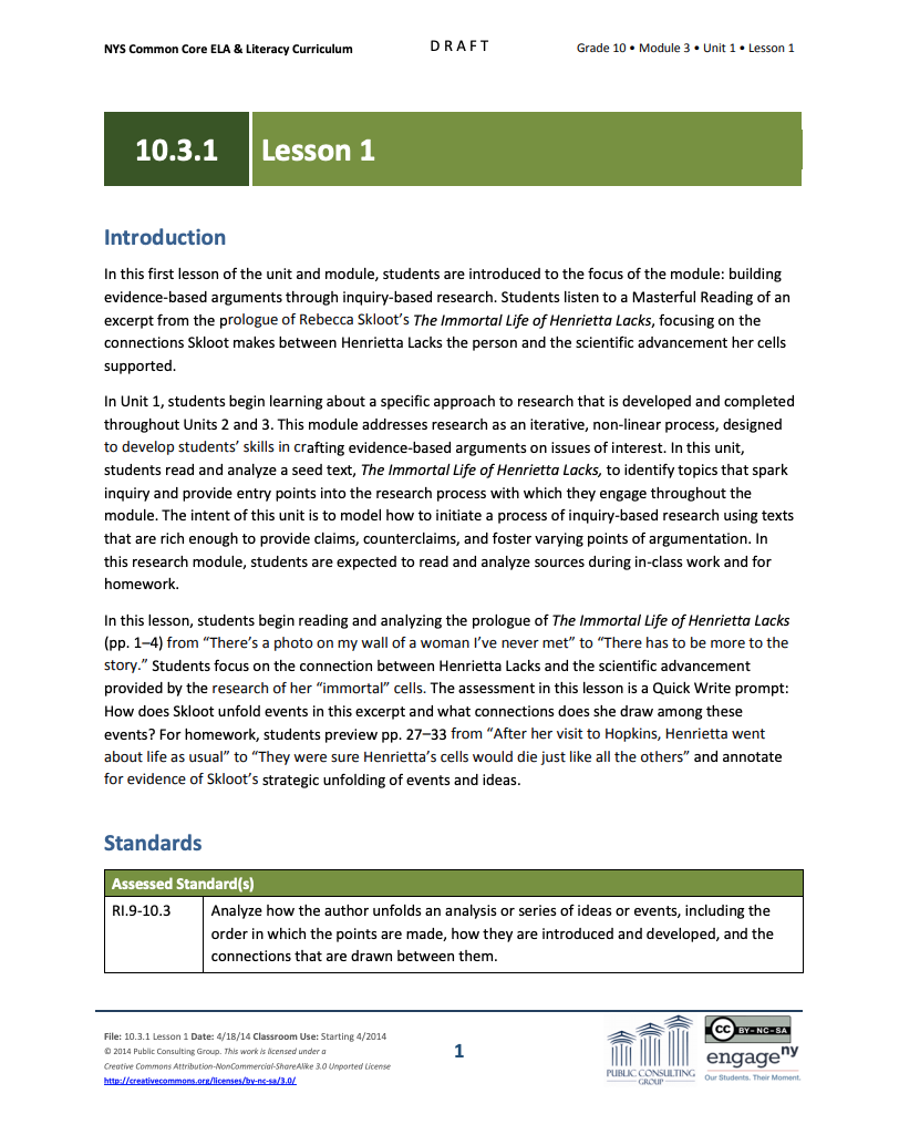 Grade 10 ELA Module 3: Unit 1, Lesson 1 Lesson Plan