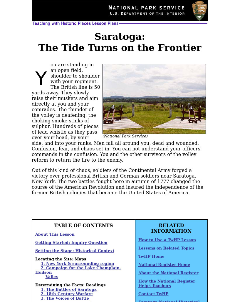 Saratoga: The Tide Turns on the Frontier Lesson Plan