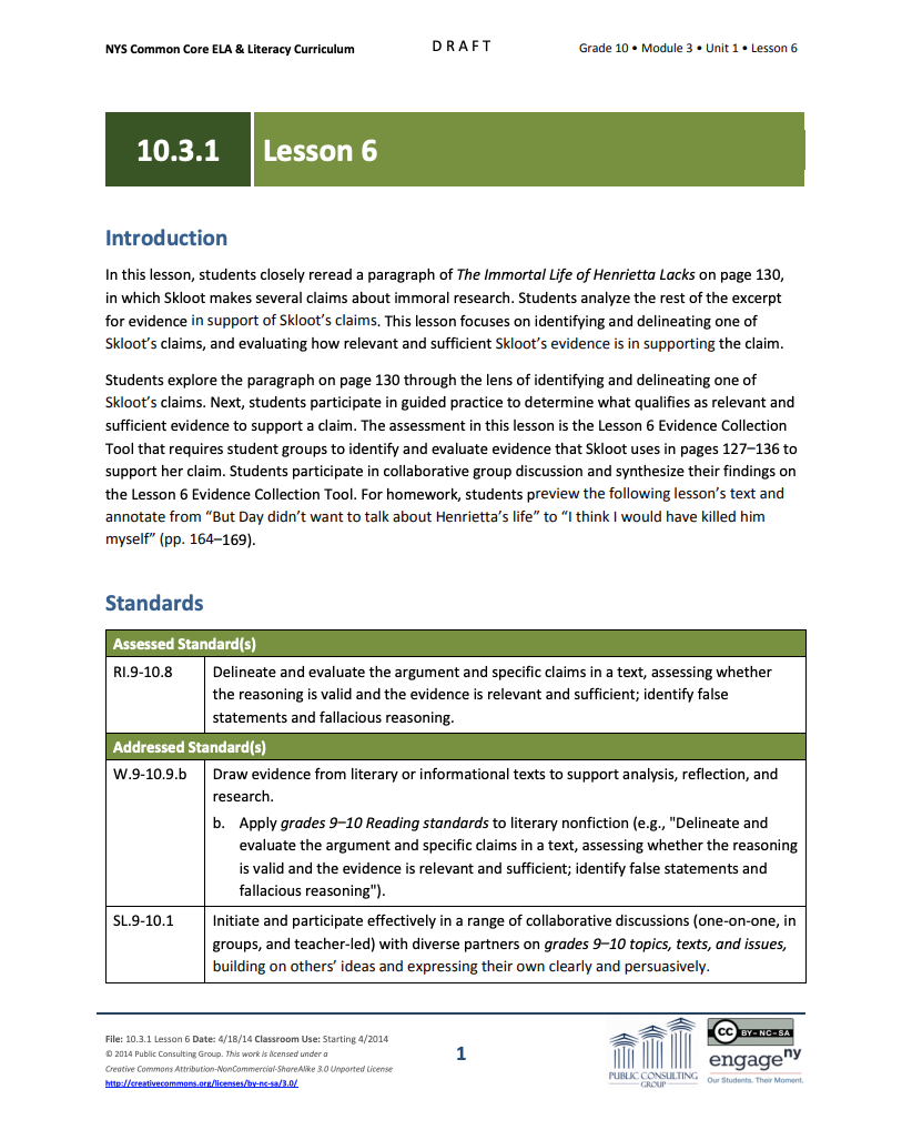 Grade 10 ELA Module 3: Unit 1, Lesson 6 Lesson Plan