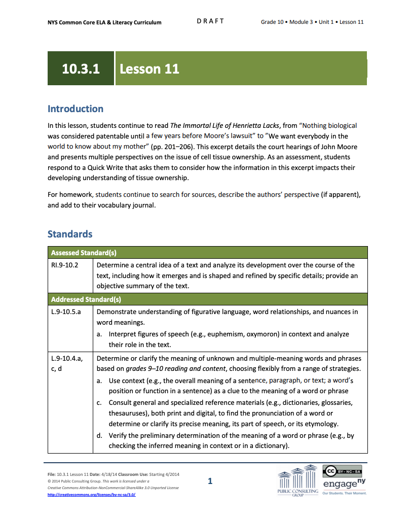 Grade 10 ELA Module 3: Unit 1, Lesson 11 Lesson Plan