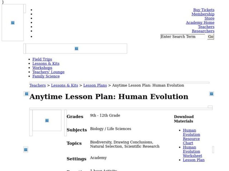 Human Evolution Lesson Plan