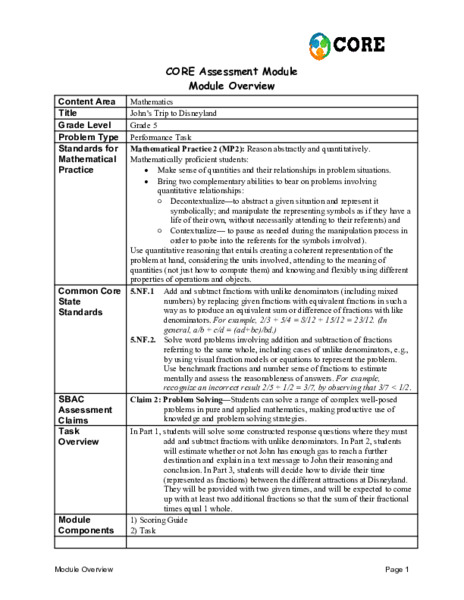 John's Trip Disneyland Assessment