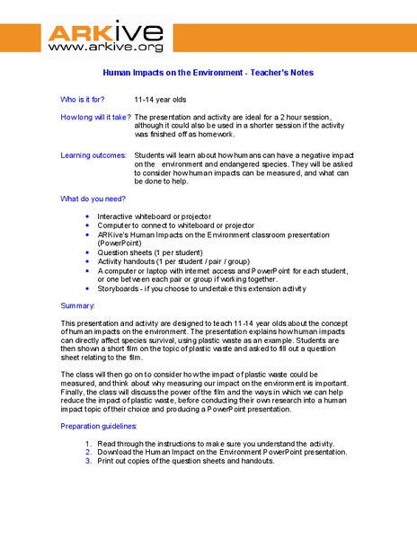 Human Impact on the Environment Lesson Plan