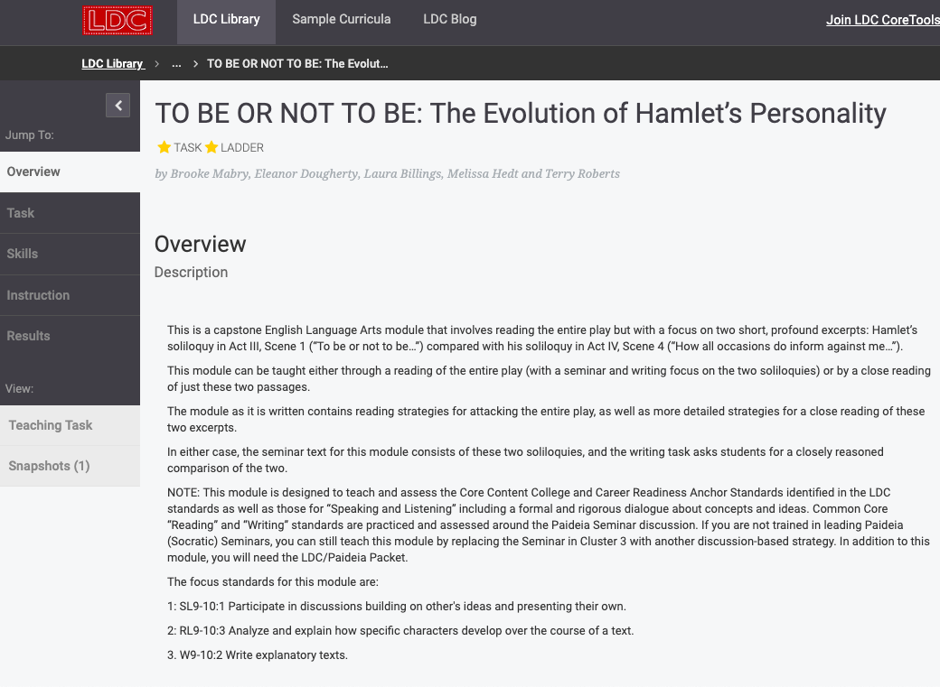 To Be or Not to Be: The Evolution of Hamlet’s Personality Lesson Plan