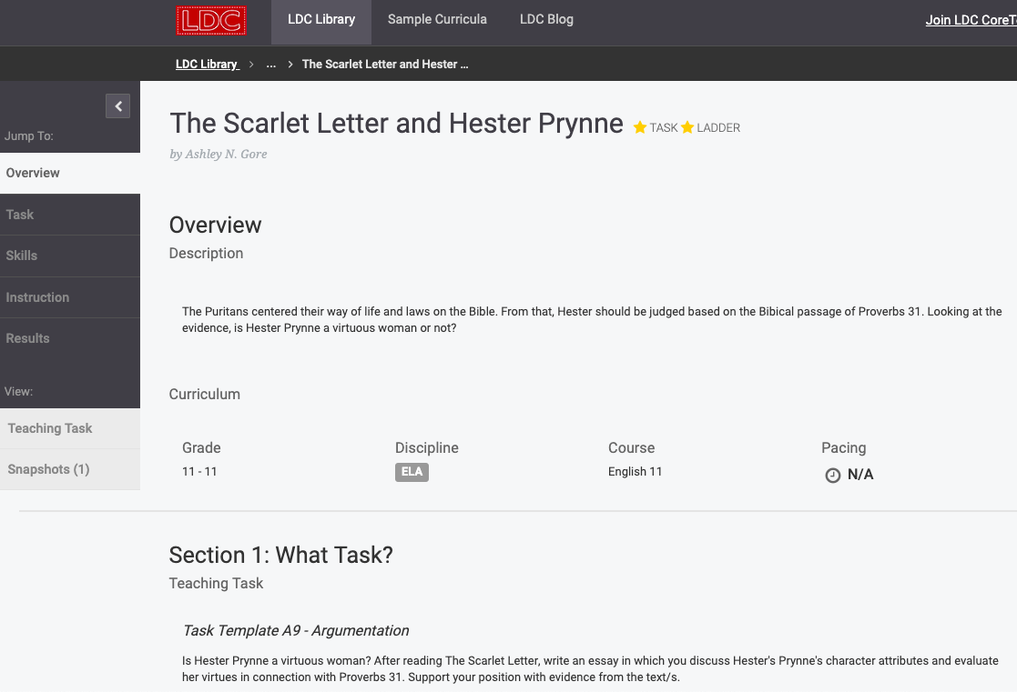 The Scarlet Letter and Hester Prynne Lesson Plan