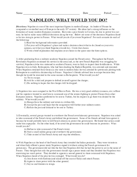 Napoleon: What Would You Do? Activity