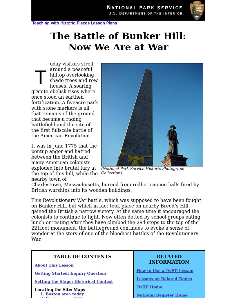 The Battle of Bunker Hill: Now We Are at War (42) Lesson Plan