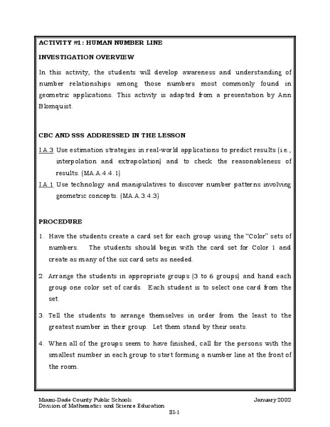 Human Number Line Lesson Plan