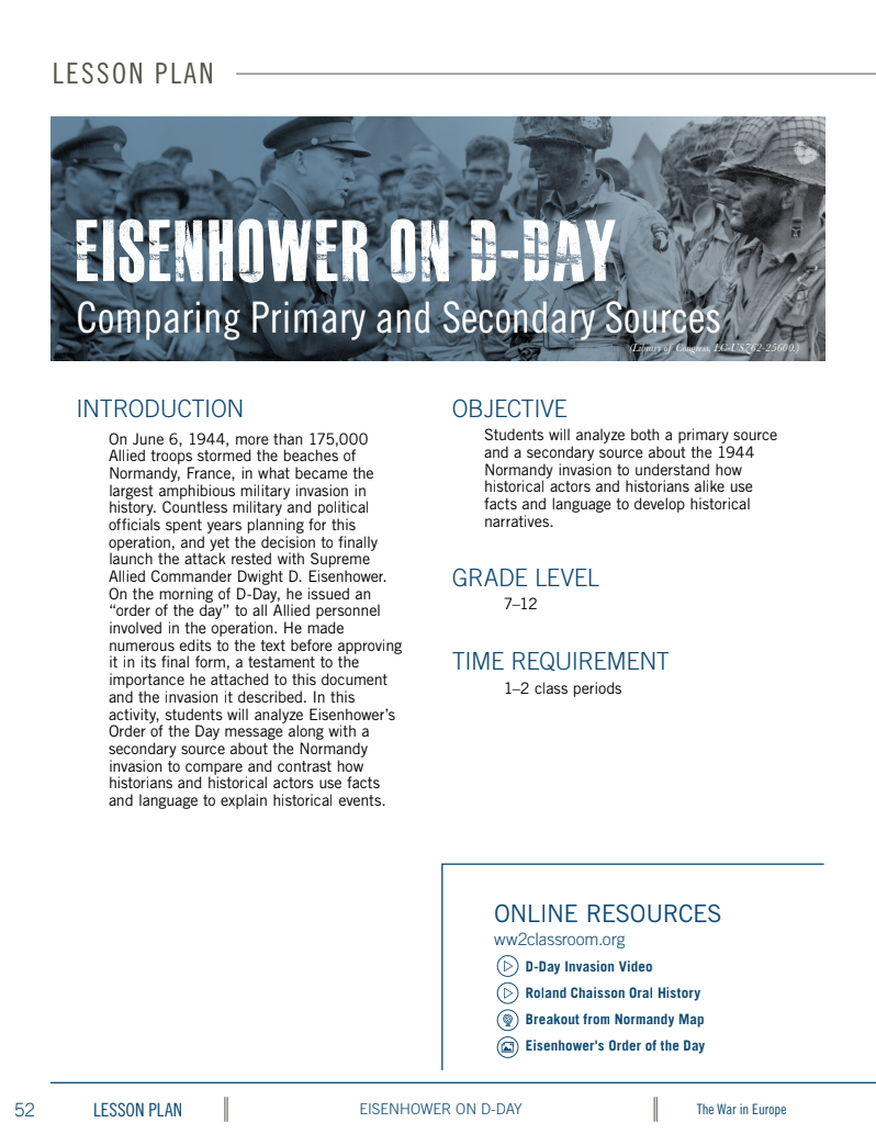 Eisenhower on D-Day: Comparing Primary and Secondary Sources Lesson Plan