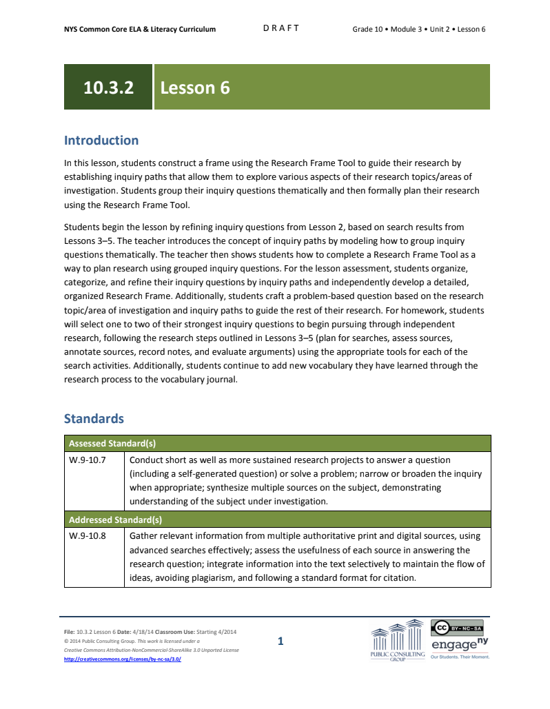 Grade 10 ELA Module 3: Unit 2, Lesson 6 Lesson Plan