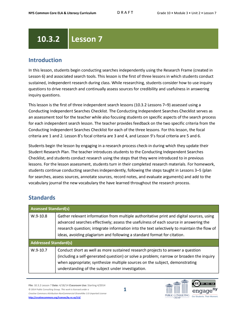 Grade 10 ELA Module 3: Unit 2, Lesson 7 Lesson Plan