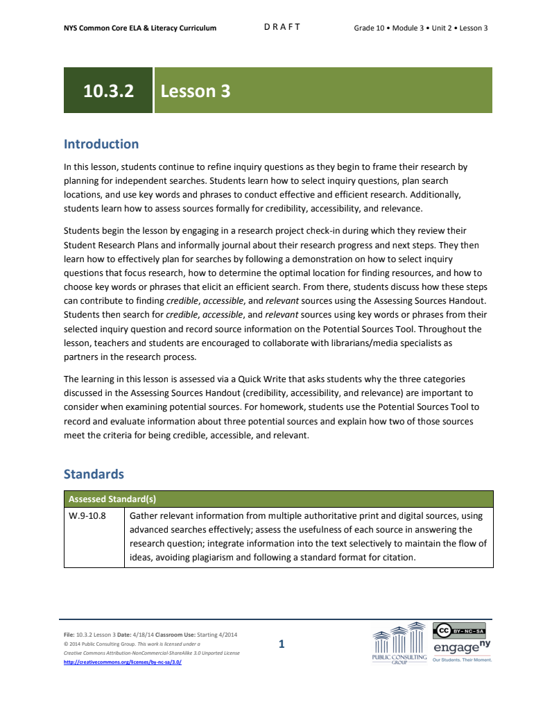 Grade 10 ELA Module 3: Unit 2, Lesson 3 Lesson Plan