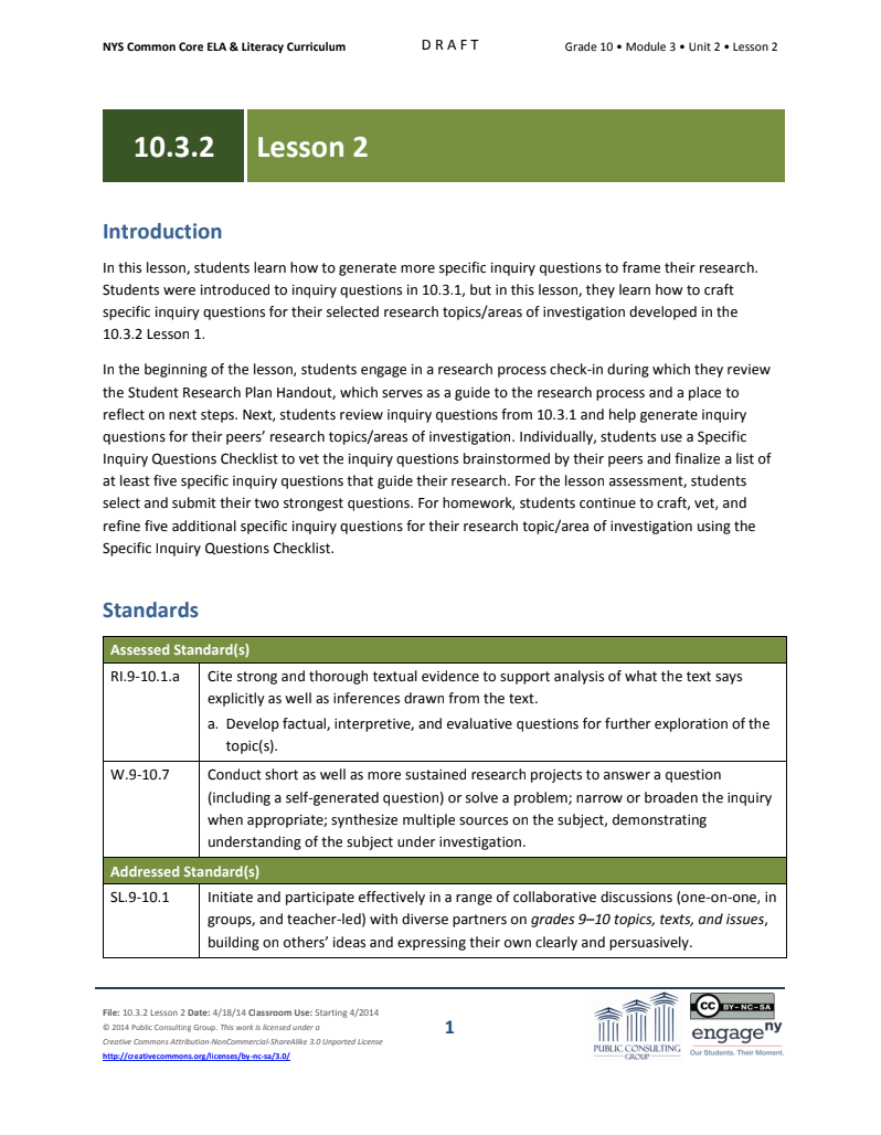 Grade 10 ELA Module 3: Unit 2, Lesson 2 Lesson Plan