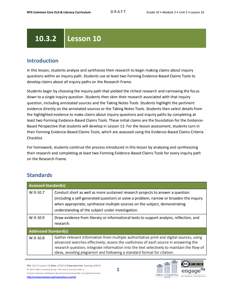 Grade 10 ELA Module 3: Unit 2, Lesson 10 Lesson Plan