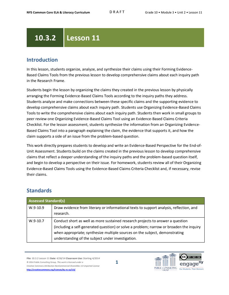 Grade 10 ELA Module 3: Unit 2, Lesson 11 Lesson Plan