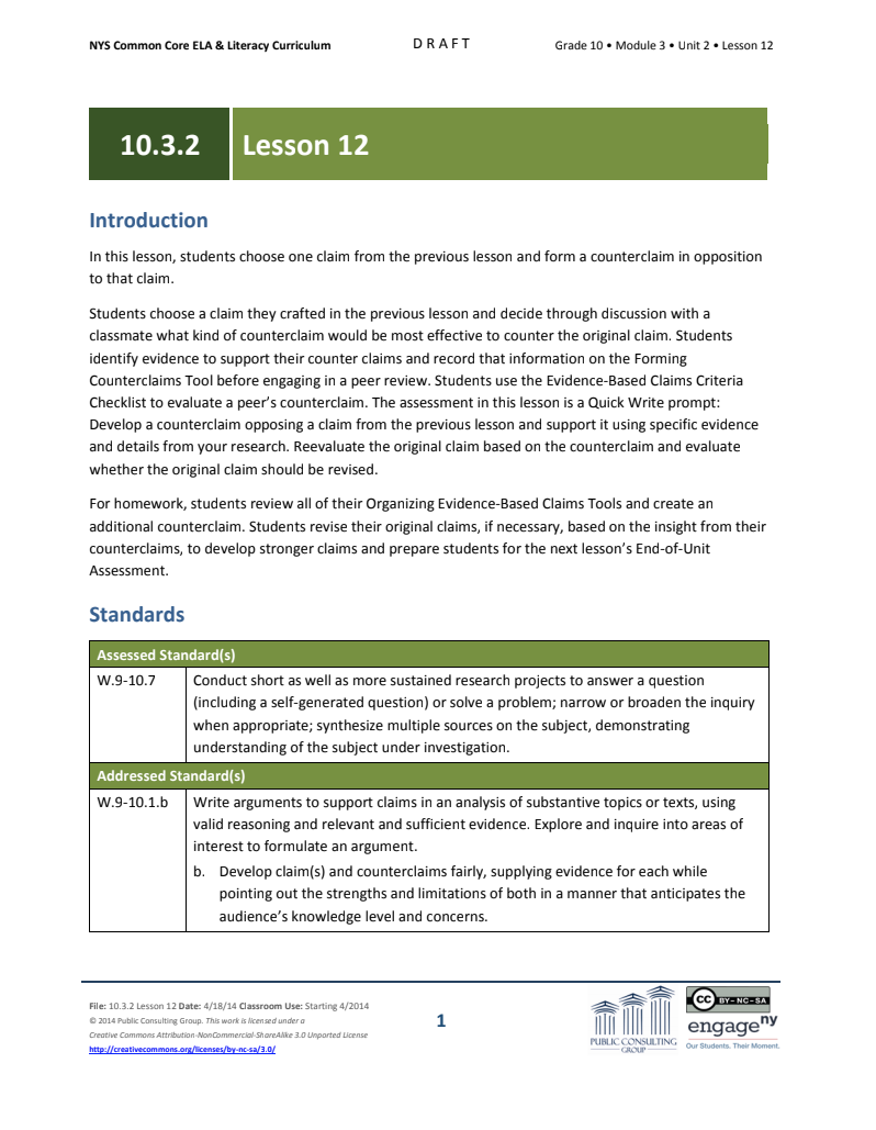 Grade 10 ELA Module 3: Unit 2, Lesson 12 Lesson Plan