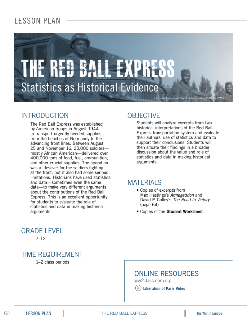 The Red Ball Express: Statistics as Historical Evidence Lesson Plan