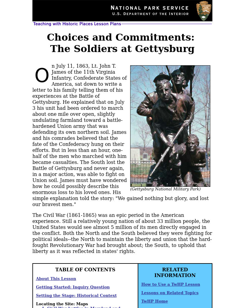 Choices and Commitments: The Soldiers at Gettysburg Lesson Plan