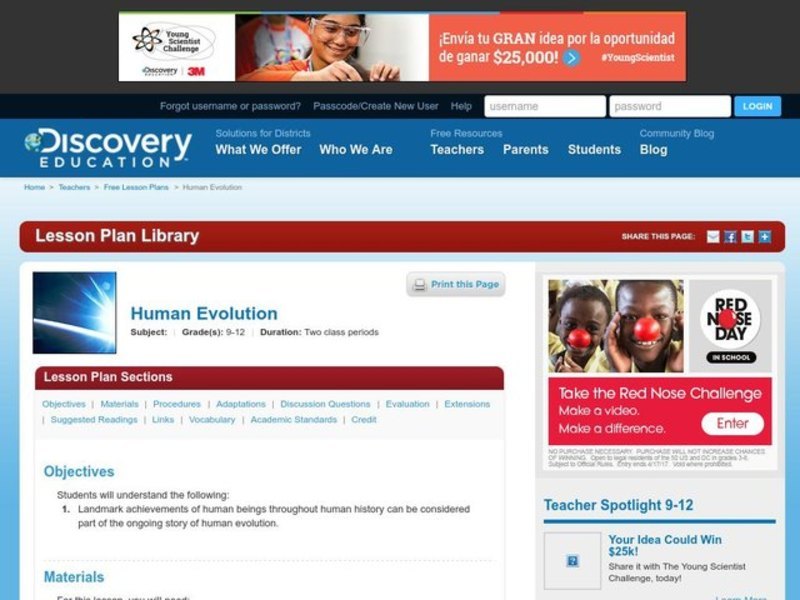 Human Evolution Lesson Plan