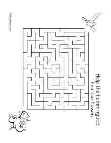 Hummingbird Maze Worksheet for Kindergarten | Lesson Planet