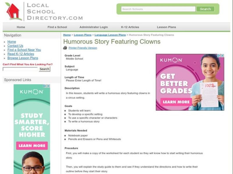 Humorous Story Featuring Clowns Lesson Plan
