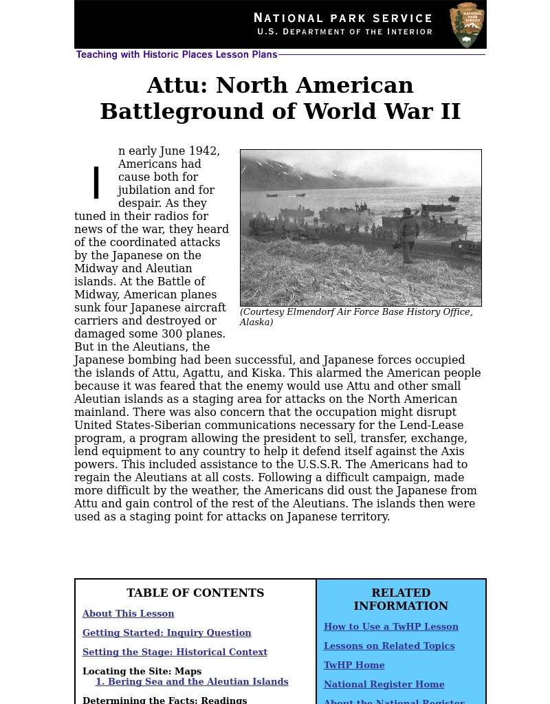 Attu: North American Battleground of World War II Lesson Plan