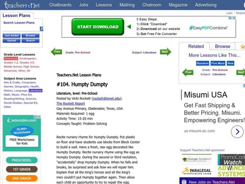 Humpty Dumpty Lesson Plan