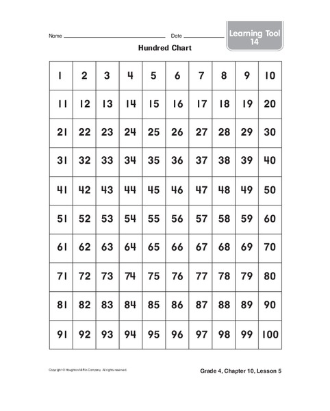 Hundred Chart Worksheet