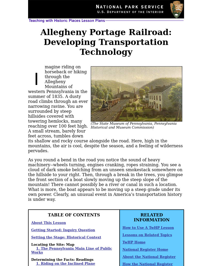 Allegheny Portage Railroad: Developing Transportation Technology (23) Lesson Plan