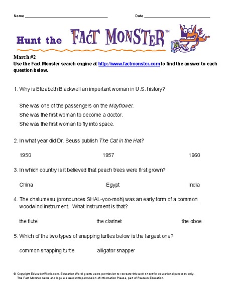 Hunt the Fact Monster Worksheet