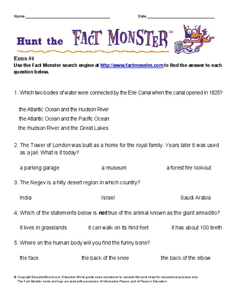Hunt the Fact Monster Worksheet
