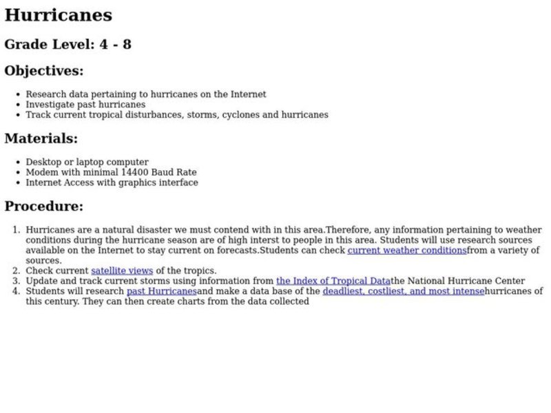 Hurricanes Lesson Plan
