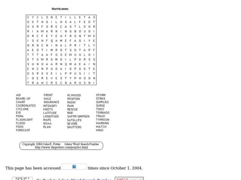 Hurricanes Worksheet