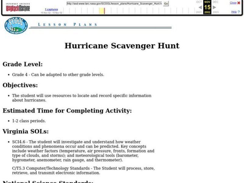 Hurricane Scavenger Hunt Lesson Plan